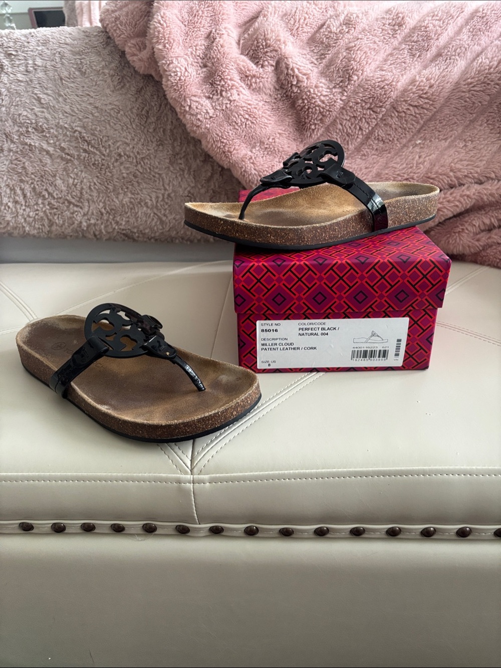 Tory Burch Black Patent Logo Thong Sandals